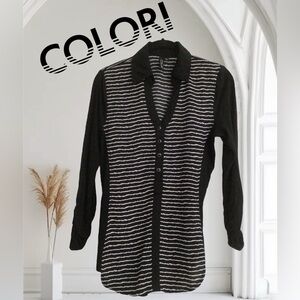 🐬Black and White Fitted Button Down Shirt with Notched Collar